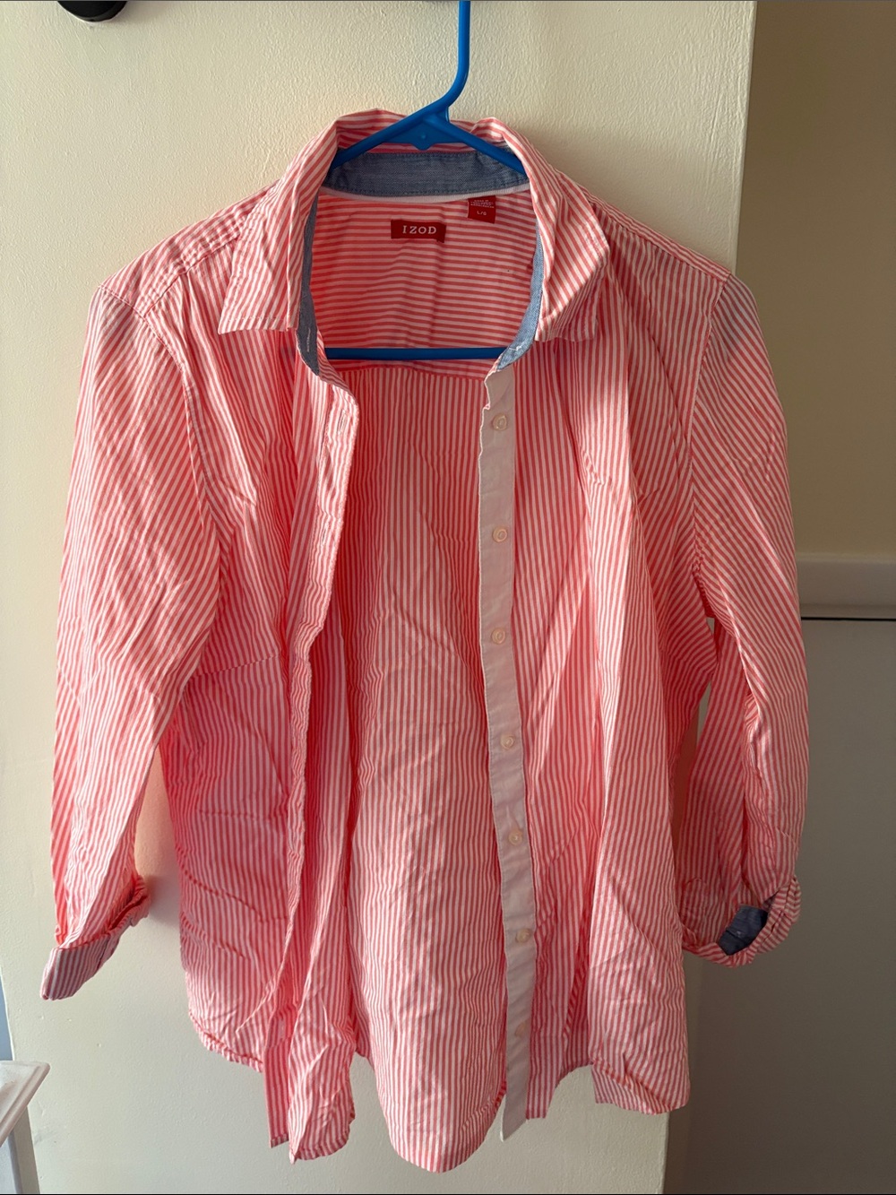 Izod Coral-Pink and White Striped Button-Down Shirt